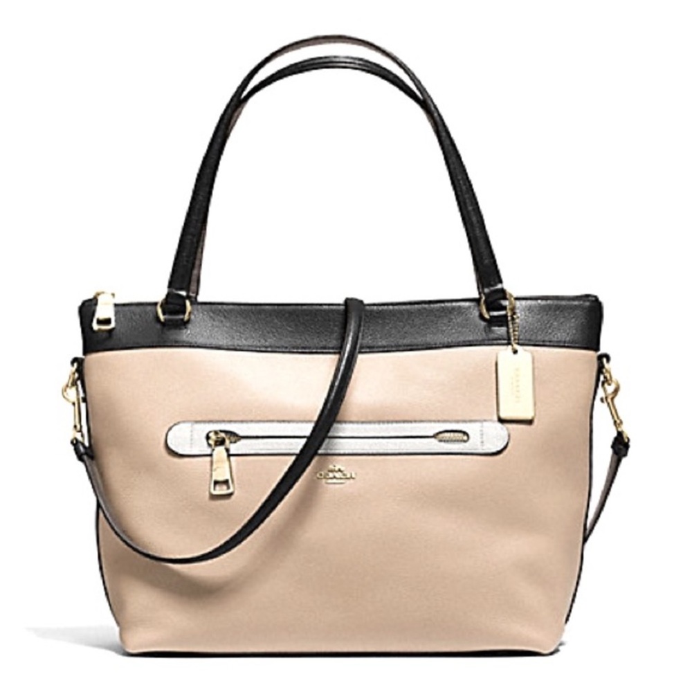 Authentic Coach Pebble  Leather Tyler Geometric Colorblock Tote Bag